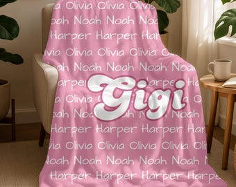 Personalisierte Kinder Name Decke, Benutzerdefinierte Gigi Decke, gemütliches Oma Geschenk, weiche Weihnachten Nursery werfen, Neugeborene Baby Name Decke, Muttertagsgeschenk