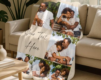 Personalized Couples Photo Blanket with Text,Custom Picture Christmas Gift,Photos Collage Memorial Throw,Cozy Home Decor,Anniversary Gift