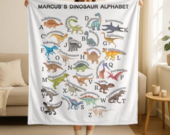 Personalized Dinosaur Alphabet Blanket,Custom Baby Shower Gift,Baby Boy Name Blanket,Christmas Kids Gifts,Nursery Throw,Newborn Baby Blanket