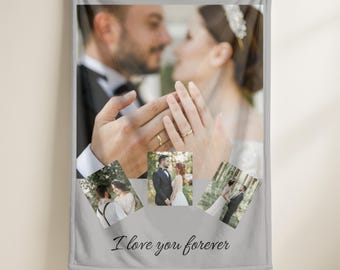 Personalized Couples Photo Blanket with Text,Custom Picture Christmas Gift,Photos Collage Memorial Throw,Cozy Home Decor,Anniversary Gift