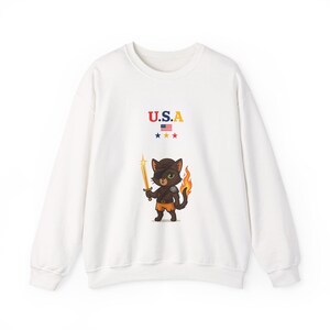 Vintage Katze Sweatshirt, USA Katze Rundhalsausschnitt, Gemütliches Tier Sweatshirt, Geschenk für Katzenliebhaber, Spaß 4. Juli Kleidung