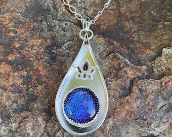 Dichroic Glass Necklace/ Dichroic Glass Sterling Silver Necklace/Dichroic Glass/ Blue Purple Dichroic Glass