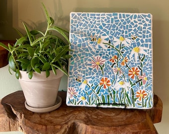 Mischblumen-Mosaik-Wandkunst - 22x24 cm, fertig zum Aufhängen