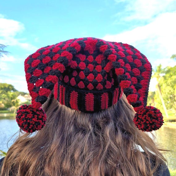 Crochet Jester Hat With Pom Poms