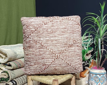 Handgemaakte Marokkaanse wollen poef, berberpoef, boho decor poef, berberwollen poef, vintage Marokkaanse kelim vloerkussen poef, 24 x 24