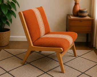 Moroccan Handmade Accent Chair, Colorful Woven Armchair, Mid Century Modern Lounge Chair, Boho Upholstered Chair, Living Room Statement Seat