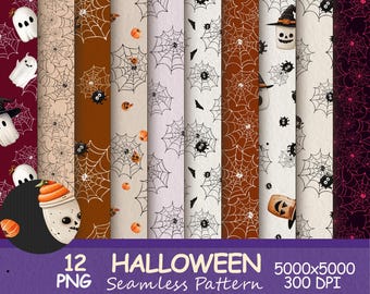 Nahtlose Spinnennetz-Muster | 12 Halloween-PNG-Hintergründe zum digitalen Download – Gruselige Spinnennetz-Texturen