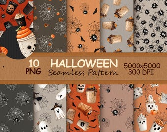 Halloween Seamless Patterns PNG, Spooky Spider Web Coffee & Cocktail Digital Paper