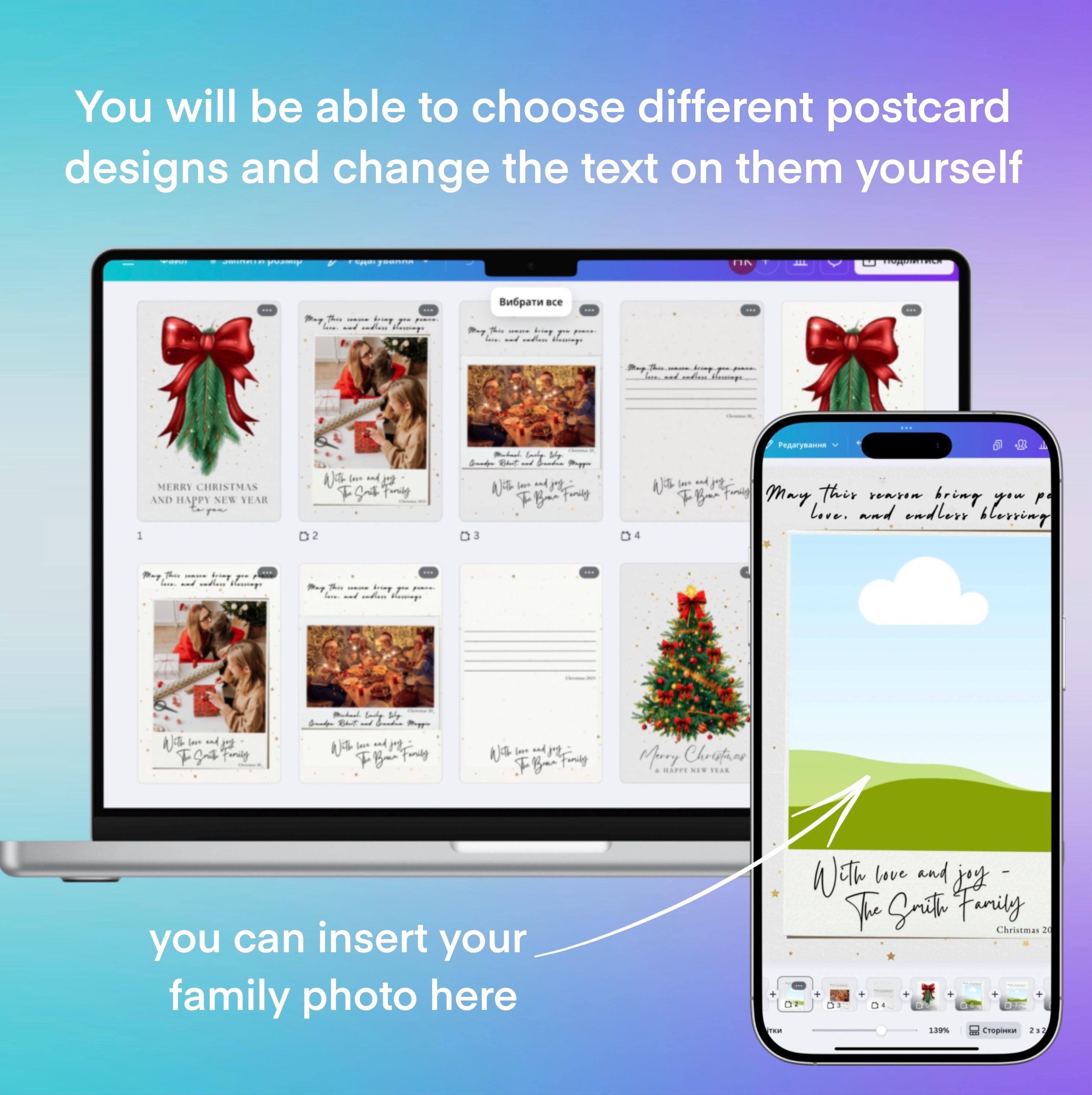 Editable Canva Christmas Card Template | Modern Photo Polaroid (digital ...