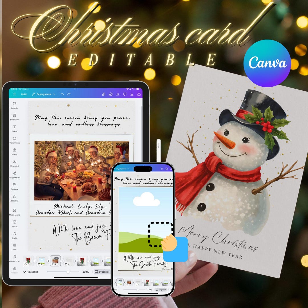 Editable Canva Christmas Card Template | Modern Photo Polaroid (digital ...