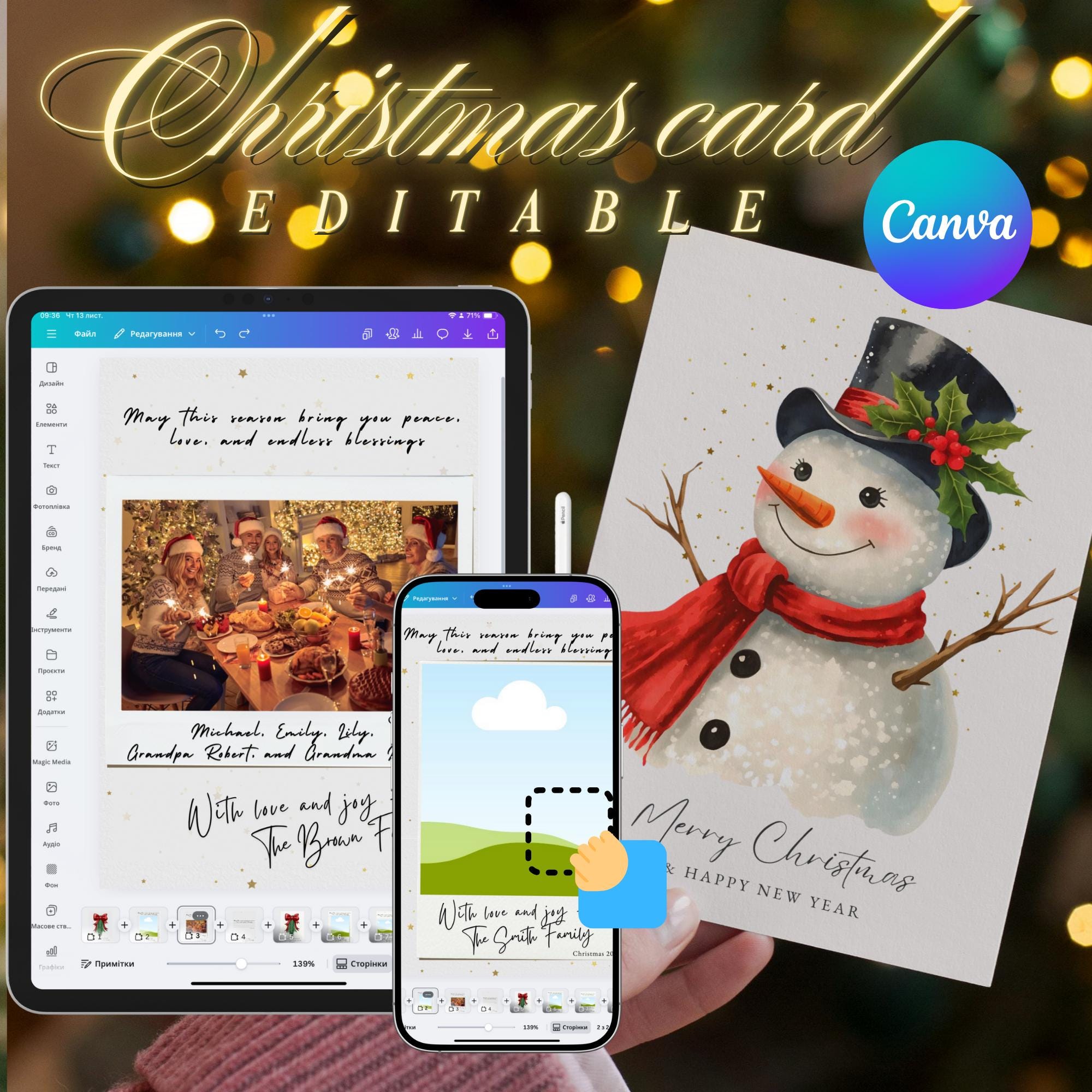 Editable Canva Christmas Card Template | Modern Photo Polaroid (digital ...