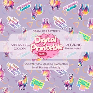 Seamless Llama Pattern Digital Download | Whimsical Rainbow Fabric Scrapbooking Crafts Home Decor Personal Use Small Business Friendly
