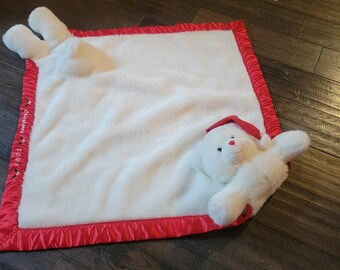 Couverture de sécurité My Banky Kisses Ours en peluche rouge et blanc bordé de satin Lovey 2001