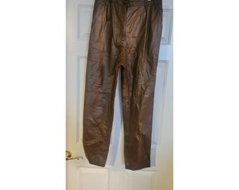 Pantalon en cuir VTG JH Collectibles Marron chocolat taille haute Femme 28 X 28 Taille 12