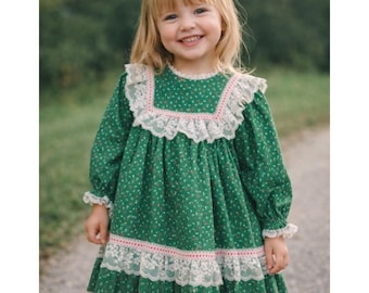 vintage - Robe verte et rouge en dentelle à volants 4T Holiday manches longues Bryan