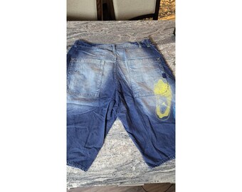 Jordan vintage Short 40 bleu ample en denim pour homme, imprimé hip hop Y2K