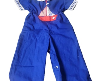 Vintage Tiny Tots Ori combinaison marinière unisexe pour tout-petit taille 24 M jambe évasée bleu