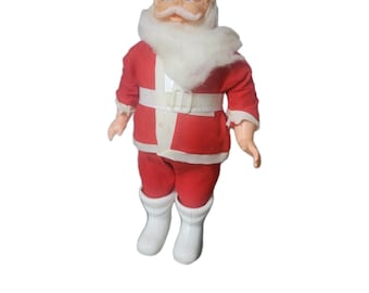 Poupée Père Noël VTG années 50 avec visage en caoutchouc 12" rouge Noël MCM France