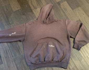 Carhartt Vtg Distressed 90s Brown Hoodie Men's Large as Is Holes Paint