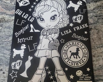 Carpeta Lisa Frank Glamour Girl negra y blanca vintage sin usar, 2005