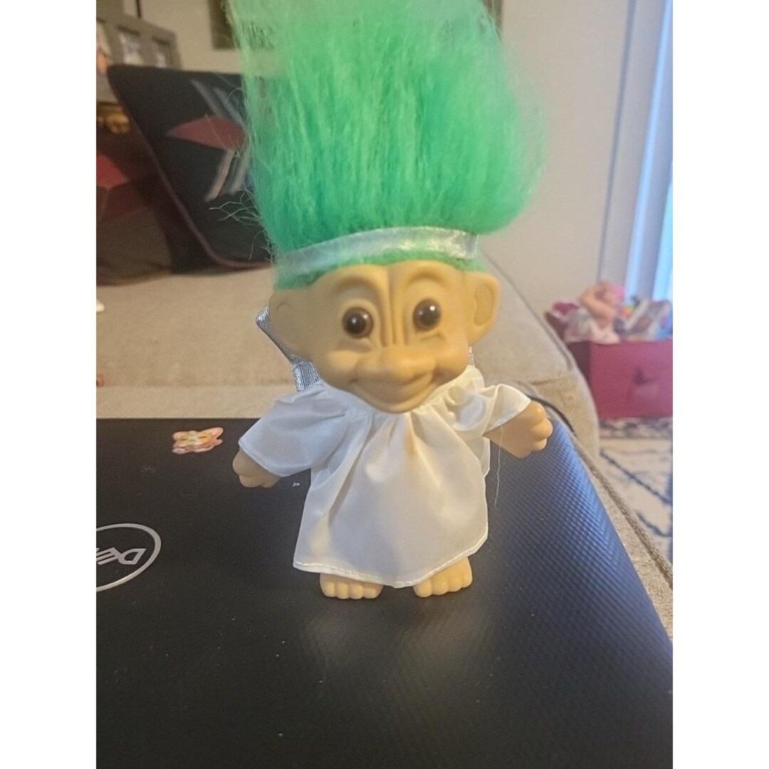 Vintage Russ Berrie Angel Troll Doll Green Hair White Clothes Silver ...