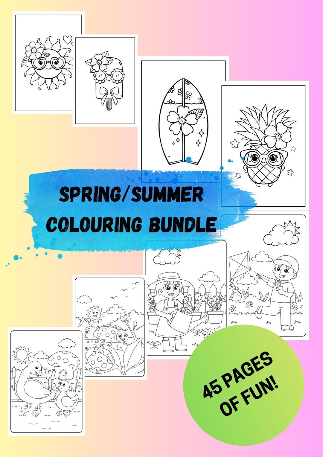 Spring/summer Colouring Pages Bundle - Etsy