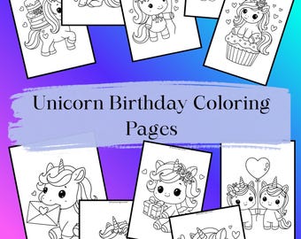 ユニコーンの誕生日ぬり絵10枚（PDFデジタルダウンロード）