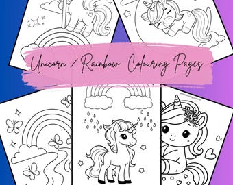Unicorn and Rainbow Coloring Pages: Magical Kids Activity (Digital Download)