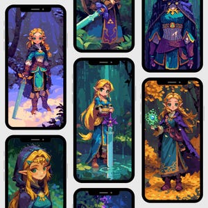 Zelda Pixel Jahreszeiten | Digitaler Download, druckbares SET, Bildschirmhintergrund, Hintergrundbild, 8 PNG-Dateien