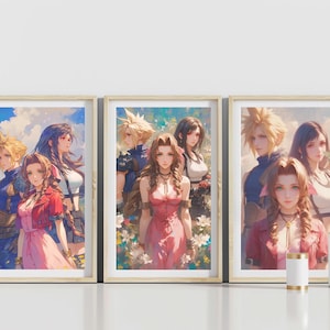 FFVII クラウド、エアリス、ティファ | デジタルダウンロード、印刷可能なセット、携帯電話の画面の背景、壁紙、3 つのファイル