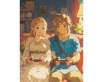 Link & Zelda Gaming Poster 12&quot; x 16&quot;in | gift for gamers | TotK, BotW, popular gaming gifts