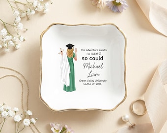 Custom Graduation Ring Dish, Personalized Jewelry Tray for Daughter, Class of 2026 Grad Gift, Granddaughter Trinket Dish, Senior Keepsake