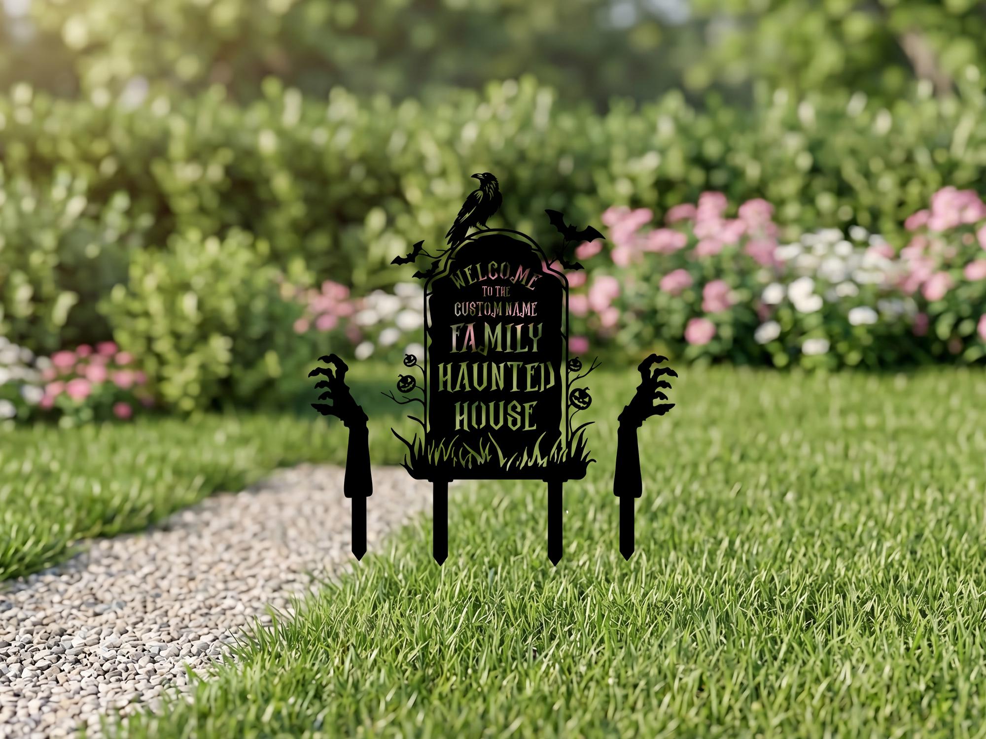 Custom Haunted House Patio Signs, Personalized Family Name Halloween ...