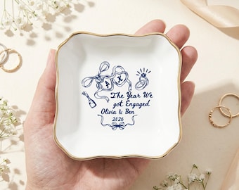 Personalized Engagement Jewelry Dish, Custom Couple Names & Year Ring Dish, The Year We Got Engaged Keepsake, Bridal Shower Gift