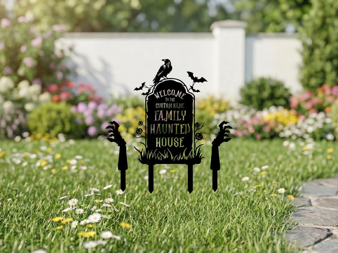 Custom Haunted House Patio Signs, Personalized Family Name Halloween ...