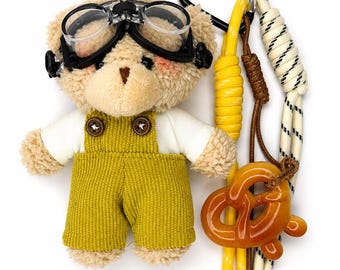 Teddy Bear Keychain with Goggles, Plush Bag Charm, Kawaii Backpack Accessory
