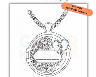 Collier Bestie fendu - Coloriage meilleurs amis, meilleure amie de l'amitié, art Bestie, coloriage pour adultes, coloriage pour enfants, tag ride or die, médaillon coeur