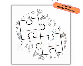 Coloriage de Pièces du puzzle pour adultes et enfants : les noms des meilleurs amis s'entrecroisent, car vous allez parfaitement ensemble ! Amitié enfants