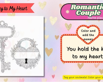 Les Clés de mon coeur, coloriage, dessins personnels, partenaires, colorier ensemble, anniversaire de mariage, proposition de Saint-Valentin, thème de l'amour, romantique