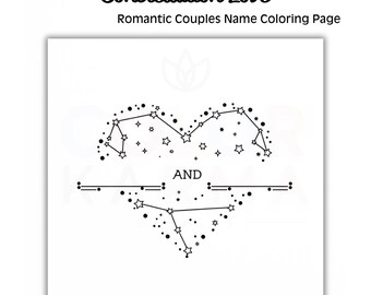 Coloriage constellation couple : art du zodiaque romantique (téléchargement numérique, fichiers PDF/PNG)
