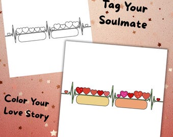 Coloriage de couples, art de battement de coeur, cadeau romantique pour lui, activité d'anniversaire d'amour, cadeau de relation, art de couples imprimable, mariage