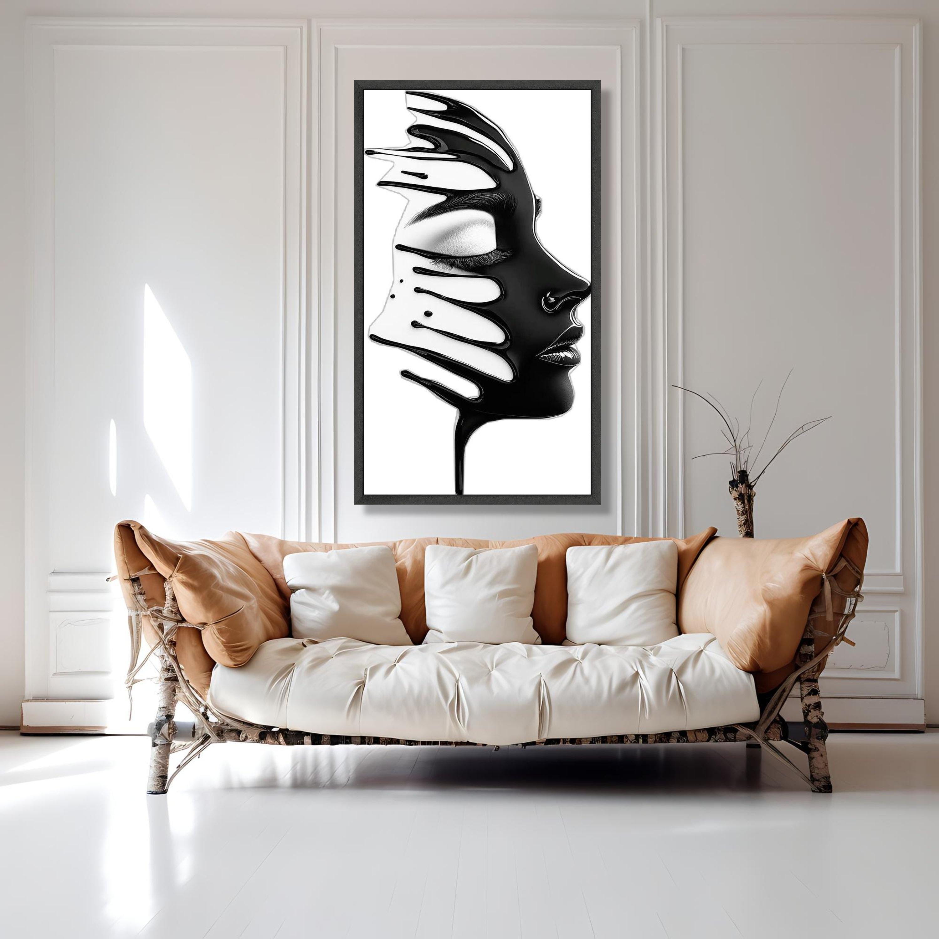 Abstract Black and White Face Canvas, Modern Drip Art Wall Decor ...