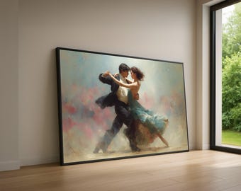 Elegant Tango Dance Couple Canvas, Romantic Ballroom Wall Art, Fluid Movement Impressionist Dance Scene Decor, Ready to Hang Canvas
