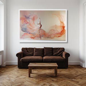 Elegant Ballerina Dance Canvas Wall Art, Flowing Fabric Design, Soft Pastel Home Decoration, Modern Ballet Artwork, Ready to Hang image 5