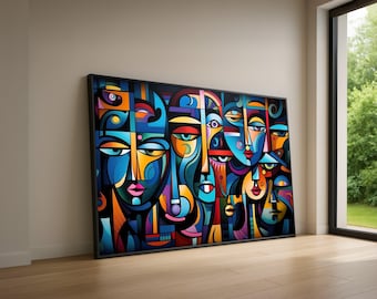 Abstract Faces Canvas Wall Art, Colorful Cubism Portraits, Modern Geometric Canvas, Contemporary Art Decoration, Vibrant Home Wall Accent