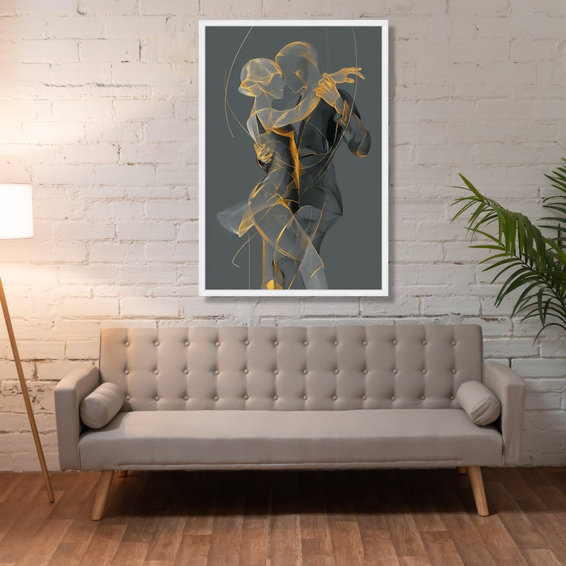 Elegant Couple Dancing Canvas, Modern Line Art Wall Decor, Romantic Ballroom Dance Silhouette, Contemporary Home Decoration, Ready to Hang image 5