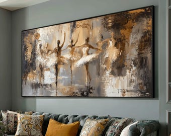 Elegant Ballet Dancers Canvas Wall Art, Abstract Dance Scene, Neutral Tones, Modern Home Decor, Artistic Wall Hanging
