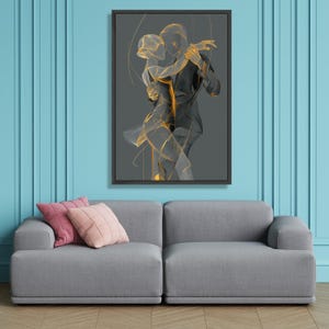 Elegant Couple Dancing Canvas, Modern Line Art Wall Decor, Romantic Ballroom Dance Silhouette, Contemporary Home Decoration, Ready to Hang image 3