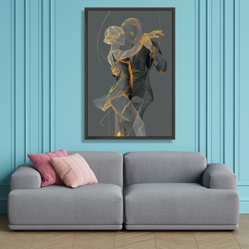 Elegant Couple Dancing Canvas, Modern Line Art Wall Decor, Romantic Ballroom Dance Silhouette, Contemporary Home Decoration, Ready to Hang image 3