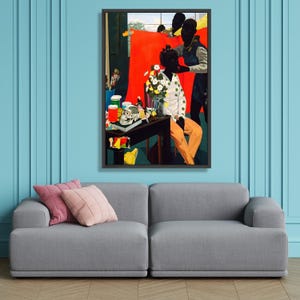 Kerry James Marshall Scene, Figurative Canvas Wall Art, Modern Black Art Vibrant Home Decor Canvas, Contemporary Figurative Artwork image 3